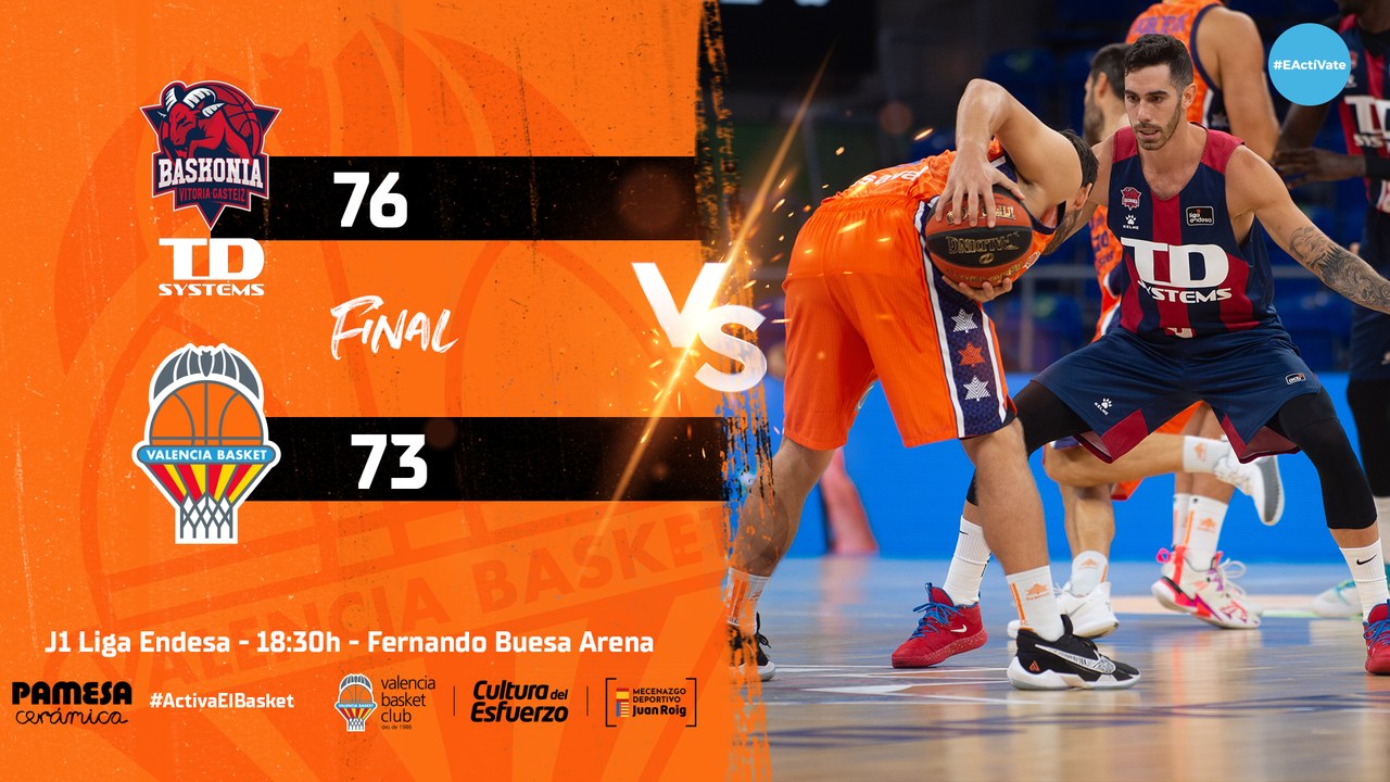 Valencia Basket cae en un final apretado en Vitoria (76-73)